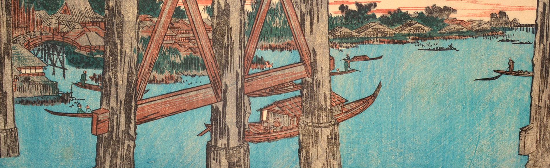 Twilight Moon at Ryogoku Bridge by Hiroshige