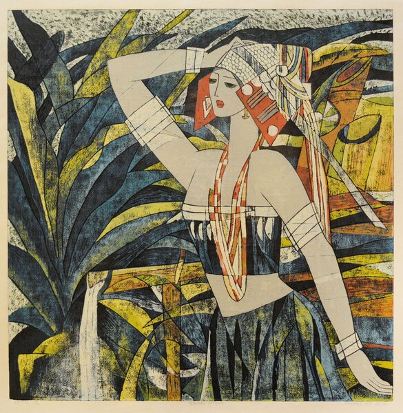 Fetching the Water by Hao, Ping, Woodblock Print