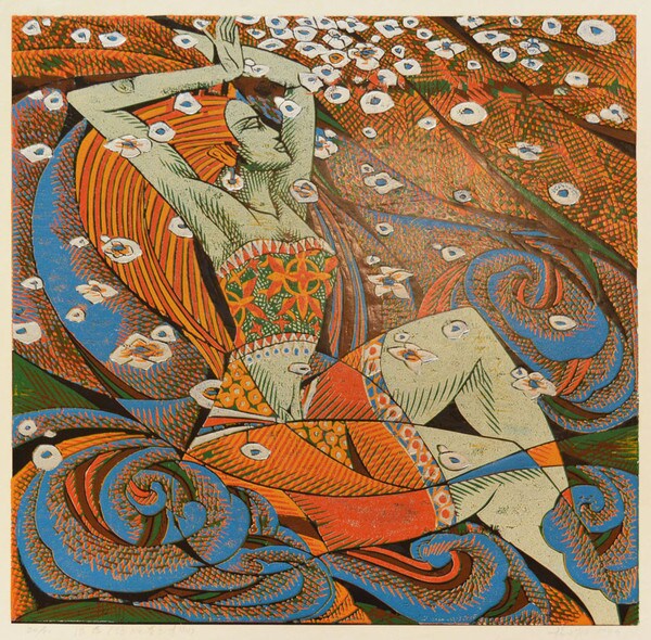 Flower Waves by Yang, Yongsheng, Woodblock Print
