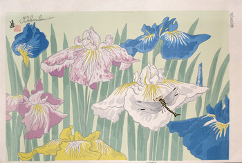 Iris and Dragonfly by Tokuriki, Tomikichiro, Woodblock Print
