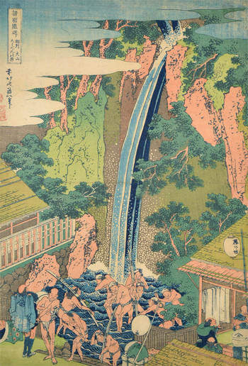 Roben Waterfall at Oyama in Sagami Province by Hokusai, Woodblock Print