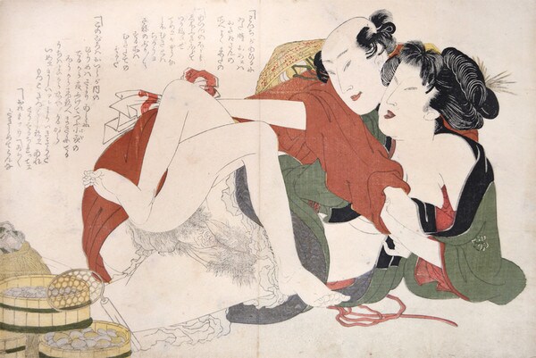 Love with Fisherman by Hokusai, Woodblock Print