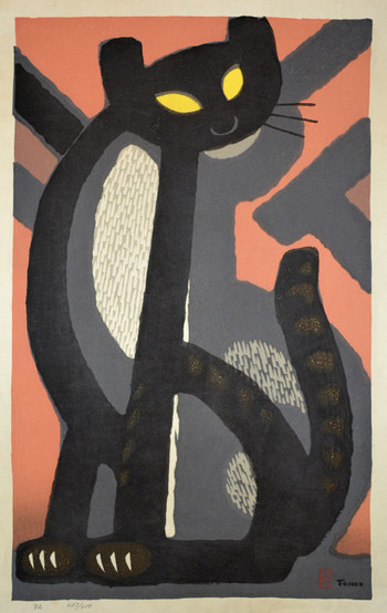 Long Tailed Cat by Inagaki, Tomoo, Woodblock Print