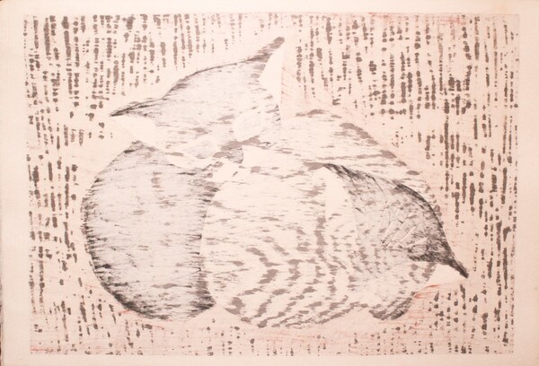 Two Kittens by Kawano, Kaoru, Woodblock Print