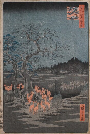 Foxfires on New Year's at Oji by Hiroshige, Woodblock Print