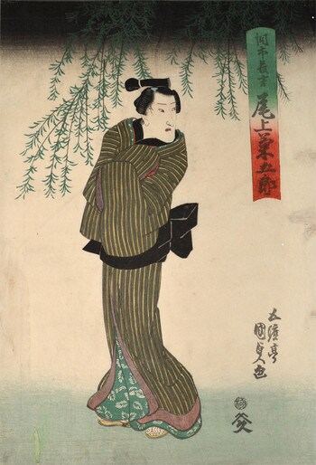 Actor under a Willow Tree by Kunisada, Woodblock Print