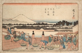 Fish Market at Nihonbashi Bridge by Hiroshige, Woodblock Print