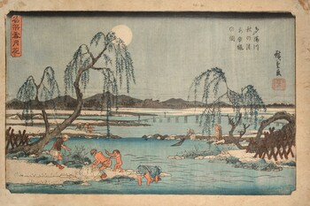 Fishing Under an Autumn Moon at Tama River by Hiroshige, Woodblock Print