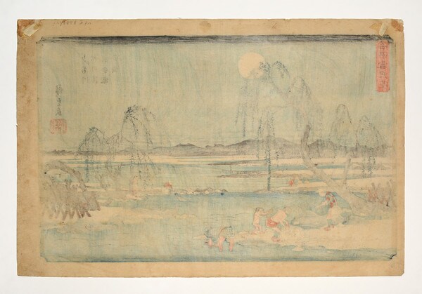 Fishing Under an Autumn Moon at Tama River by Hiroshige, Woodblock Print