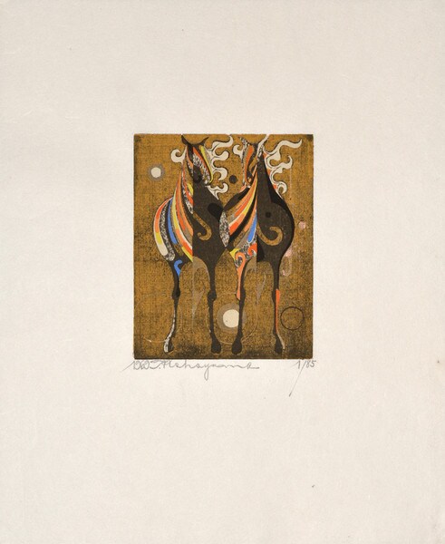 Two Riding Horses by Nakayama, Tadashi, Woodblock Print