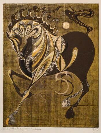 Neighing Horse by Nakayama, Tadashi, Woodblock Print