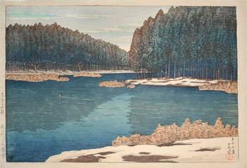 Lingering Snow at Inokashira by Hasui, Woodblock Print