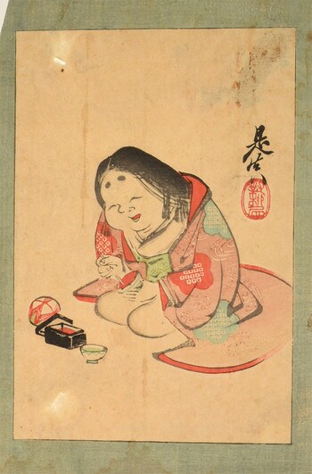 Okame Mixing Rouge by Zeshin, Woodblock Print