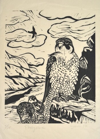 Peregrine, Woodblock Print