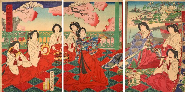 Celebration of the Opening by Kunichika, Woodblock Print