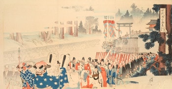 Procession at Nikko by Chikanobu, Woodblock Print