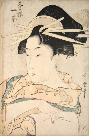 The Courtesan Hitomoto of Monjiro by Utamaro, Woodblock Print