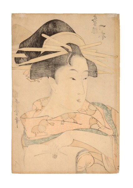 The Courtesan Hitomoto of Monjiro by Utamaro, Woodblock Print