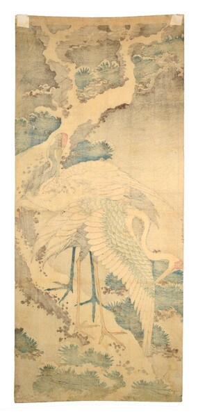 Cranes on Snowcovered Pine Tree by Hokusai, Woodblock Print