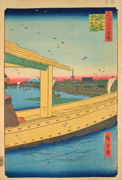 Distant View of Kinryuzan Temple and Azuma Bridge by Hiroshige, Woodblock Print
