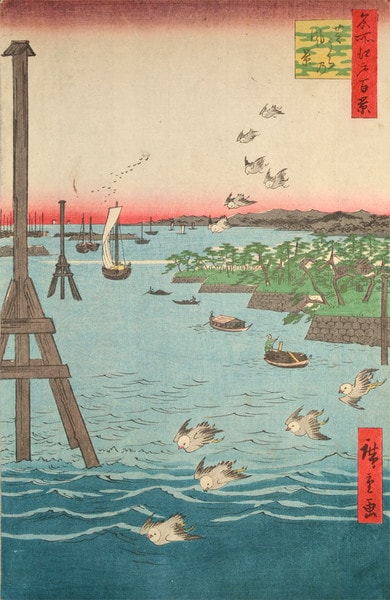 View of Shiba Coast by Hiroshige, Woodblock Print