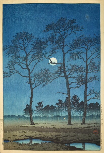Winter Moon (Toyamagahara) by Hasui, Woodblock Print