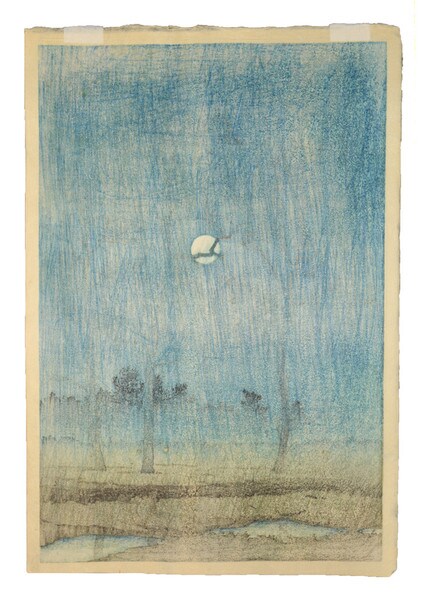 Winter Moon (Toyamagahara) by Hasui, Woodblock Print