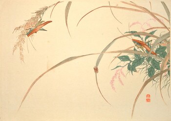 Grasshopper and Rice by Mori, Shunkei, Woodblock Print