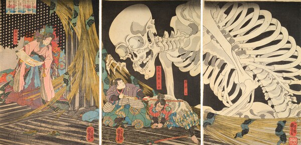 Takiyasha and Skeleton Specter in the Ruined Palace at Soma by Kuniyoshi, Woodblock Print