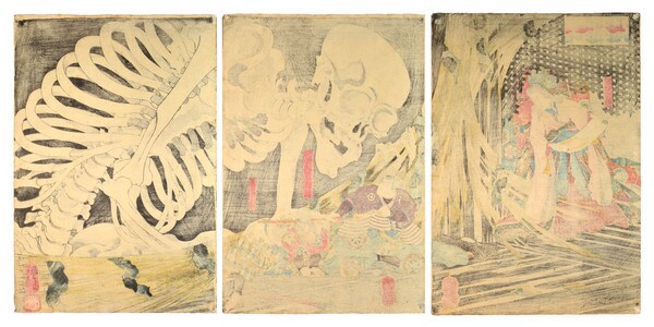 Takiyasha and Skeleton Specter in the Ruined Palace at Soma by Kuniyoshi, Woodblock Print