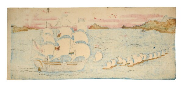 Dutch Ship Entering Nagasaki Bay by Unsigned / Unknown Artist, Woodblock Print
