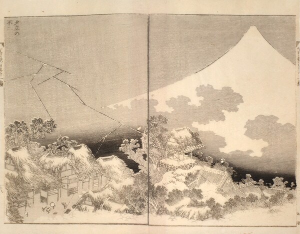 Fuji in Thunderstorm (Yudachi no Fuji) by Hokusai, Woodblock Print