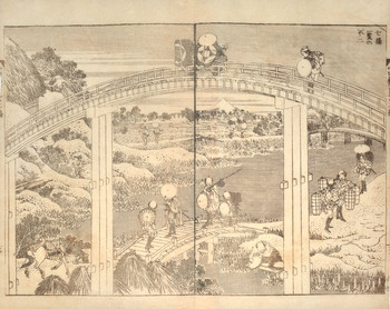 Fuji with Seven Bridges in One View (Shichikyo ichiran no Fuji) by Hokusai, Woodblock Print