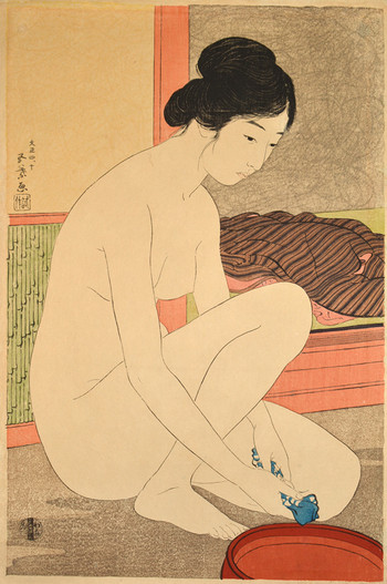 Woman at the Bath by Goyo, Woodblock Print
