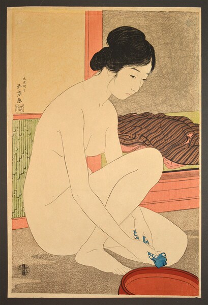Woman at the Bath by Goyo, Woodblock Print