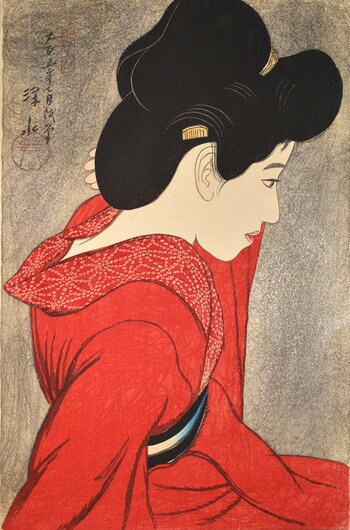 Looking in the Mirror by Shinsui, Woodblock Print