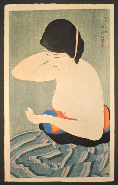 A Woman at Her Makeup by Shinsui, Woodblock Print