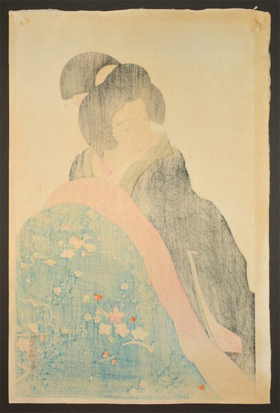 Kotatsu (Charcoal Foot Warmer) by Shinsui, Woodblock Print
