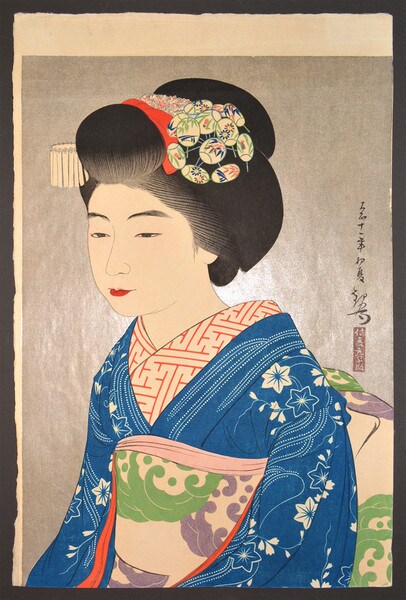 The Geisha Hinazo by Kanpo, Woodblock Print