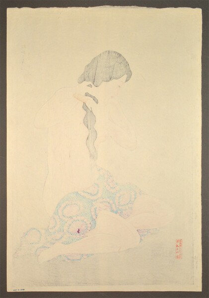 Combing Her Hair by Natori, Shunsen, Woodblock Print