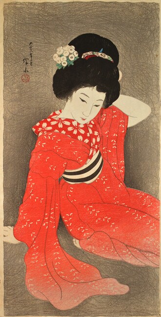 In Spring by Shinsui, Woodblock Print