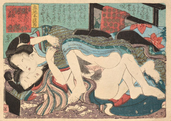 Whale: Flip Flop, On Top by Toyokuni III, Woodblock Print