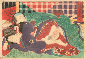 Love After a Music Lesson by Toyokuni III, Woodblock Print