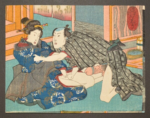 In a Bath House by Toyokuni III, Woodblock Print