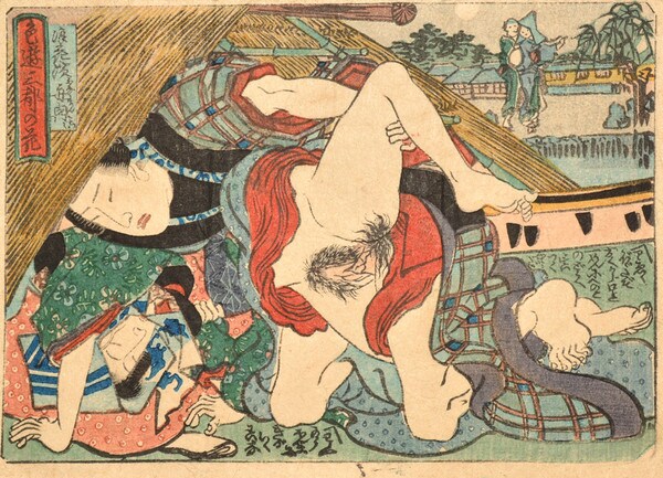 On the Boat by Toyokuni III, Woodblock Print
