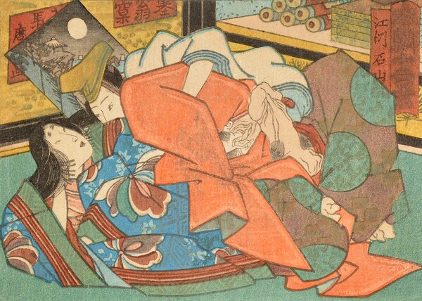 Ishiyama Temple: Adoring Lovers by Kuniyoshi, Woodblock Print