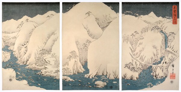 Mountain River on Kiso Road by Hiroshige, Woodblock Print