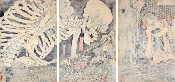 Takiyasha and Skeleton Specter in the Ruined Palace at Soma by Kuniyoshi, Woodblock Print