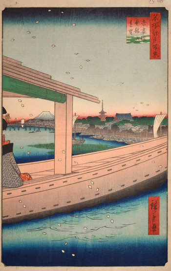 View of Azuma Bridge and Kinryuzan by Hiroshige, Woodblock Print