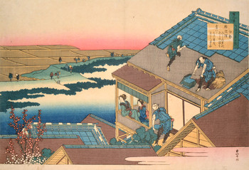 Poem by Ise by Hokusai, Woodblock Print